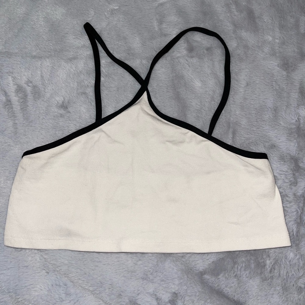 Bershka White Criss Cross Crop Top Ribbed Tank size Large